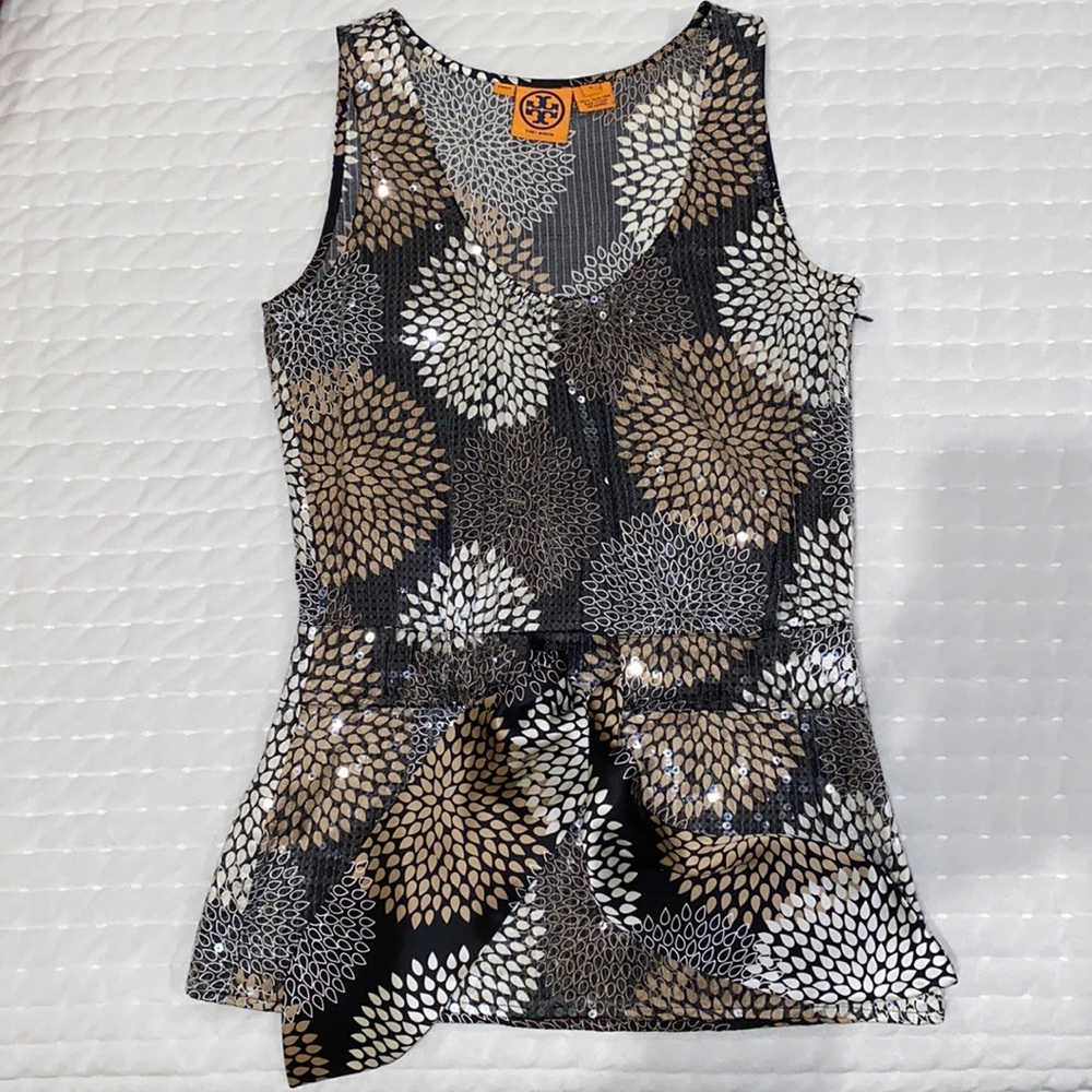 TORY BURCH Brianna Luxury 100% Silk Tank Top Clear Sequins